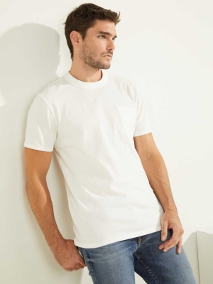 GUESS Sueded Jersey Men's T-Shirts White Multicolor | UK3690OBG