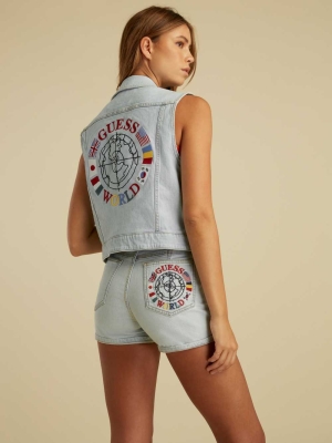 GUESS Summer Games Denim Women's Vest Light Wash | UK8607JDF