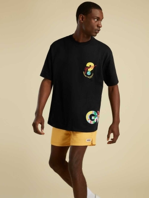 GUESS Summer Games Logo Men's T-Shirts Black | UK5708VXD