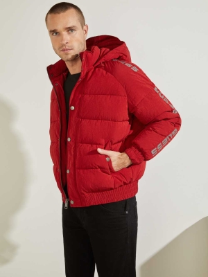 GUESS Summit Nylon Ski Puffer Men's Jackets Red | UK8657FAS