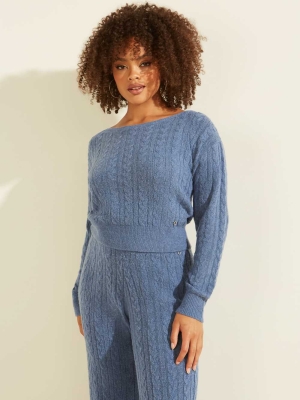 GUESS Tanya Cable Knit Women's Sweaters Blue | UK7458BRD