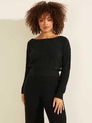 GUESS Tanya Cable Knit Women's Sweaters Black | UK8413GWS