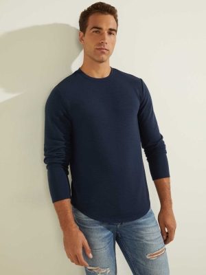 GUESS Textured Jersey Crewneck Men's Sweatshirt Blue | UK7620TAL