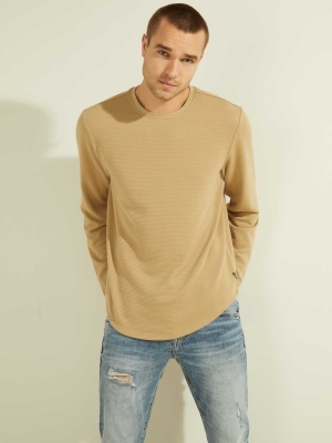 GUESS Textured Jersey Crewneck Men's Sweatshirt Brown | UK9172MVN