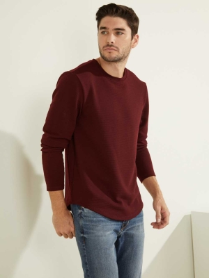 GUESS Textured Jersey Crewneck Men's Sweatshirt Burgundy | UK9238XCD