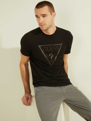 GUESS Tonal Logo Men's T-Shirts Black | UK2865CLJ