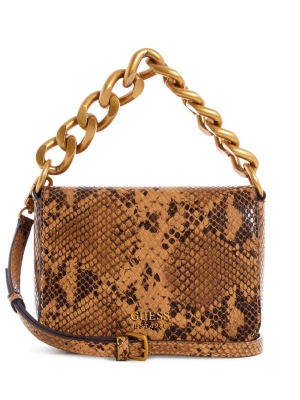 GUESS Tullia Python Mini Women's Crossbodies Brown | UK6721XZC