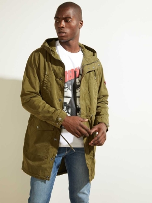 GUESS Twill Parka Men's Jackets Deep Green Multicolor | UK5043AEJ