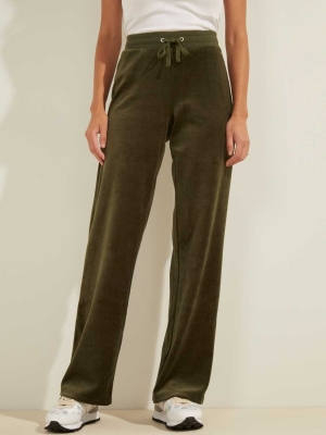 GUESS Velour Logo Women's Pants Green | UK1543HWZ