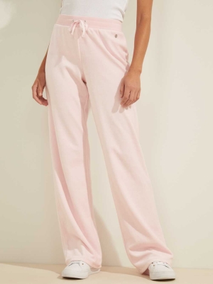 GUESS Velour Logo Women's Pants Pink | UK3601OFH