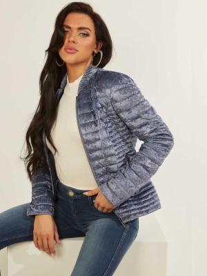 GUESS Vera Velvet Quilted Women's Jackets Blue | UK3081OZK