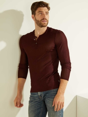 GUESS Warehouse Long-Sleeve Henley Men's T-Shirts Purple Multicolor | UK7421JPA