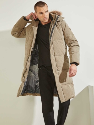 GUESS Warm Touch Long Puffer Men's Jackets Khaki | UK3790KQU