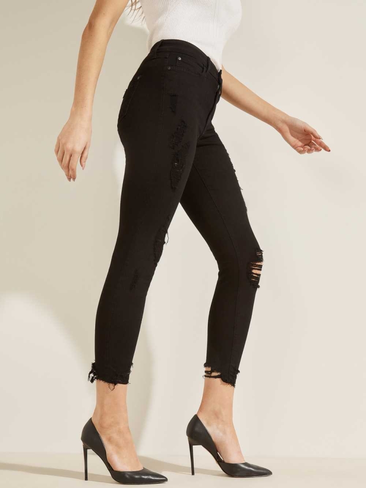 GUESS 1981 Destroyed High-Rise Skinny Women's Jeans Black | UK7693ERF