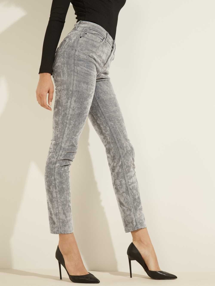 GUESS 1981 Velvet Flocked Skinny Women's Jeans Grey | UK4082YEU