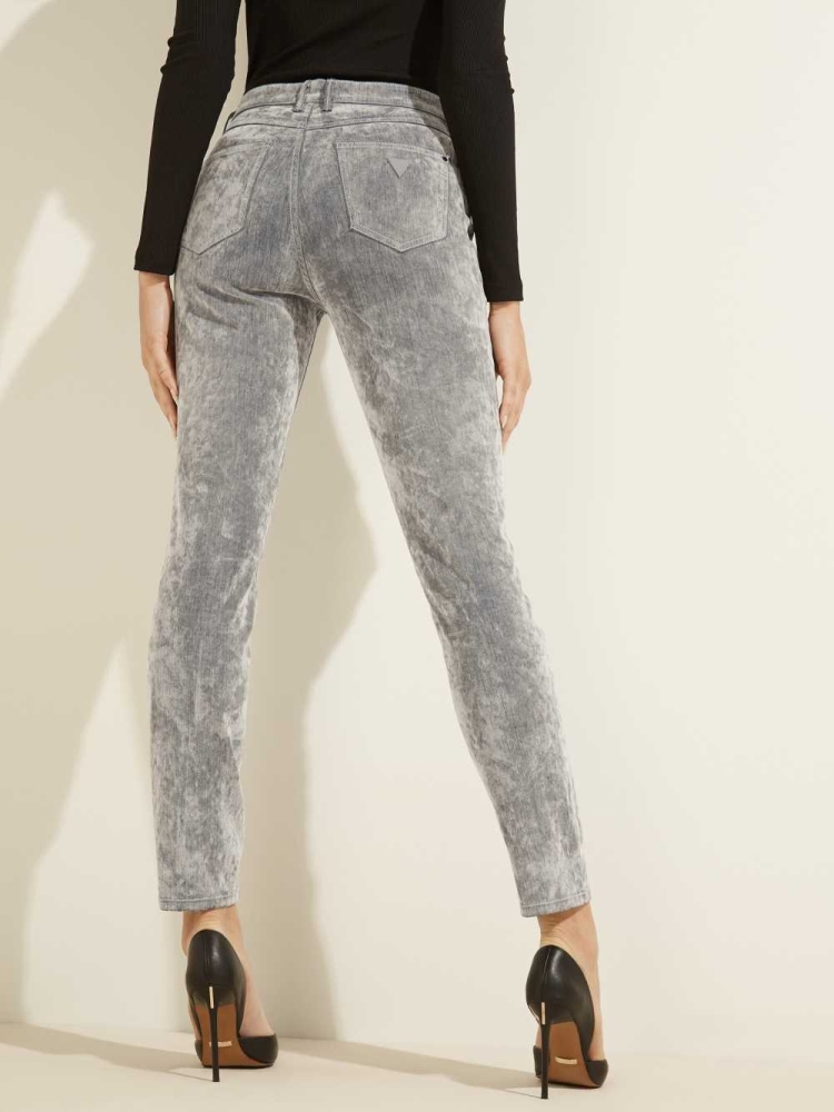 GUESS 1981 Velvet Flocked Skinny Women's Jeans Grey | UK4082YEU