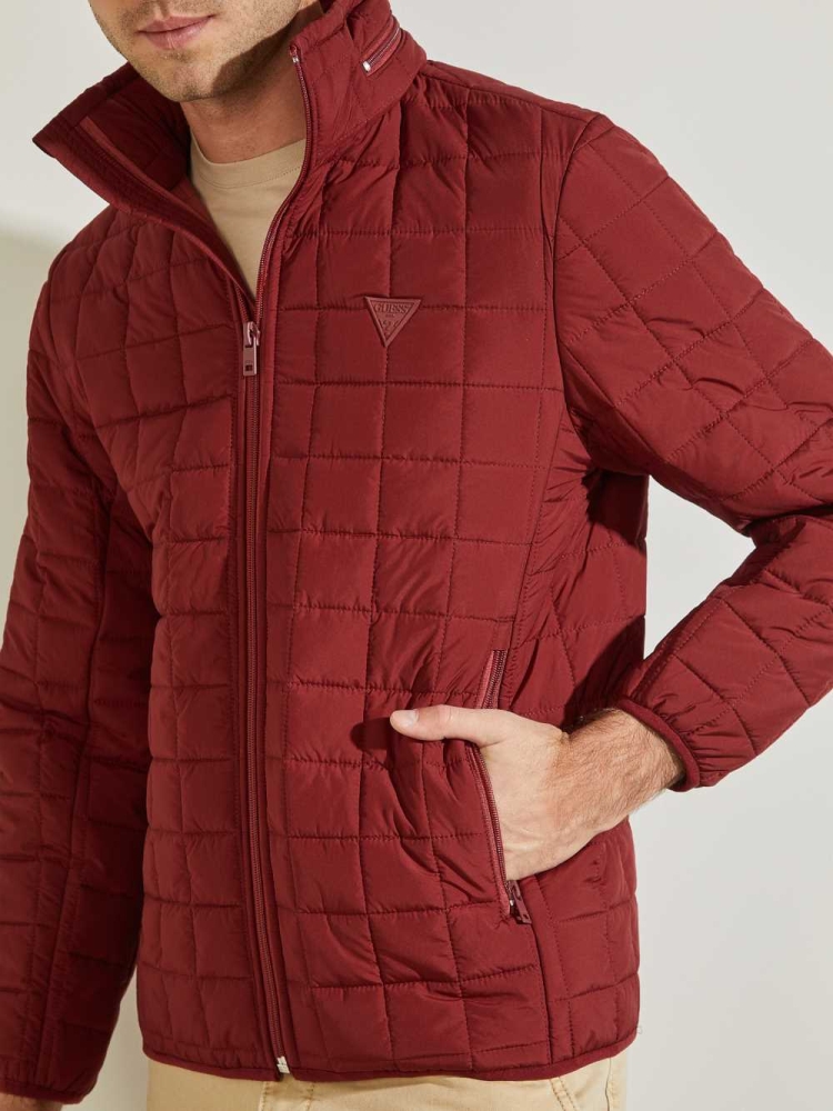 GUESS Active Nylon Puffer Men's Jackets Burgundy | UK9506DCM