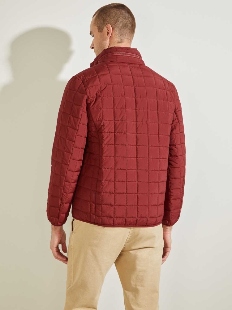 GUESS Active Nylon Puffer Men's Jackets Burgundy | UK9506DCM