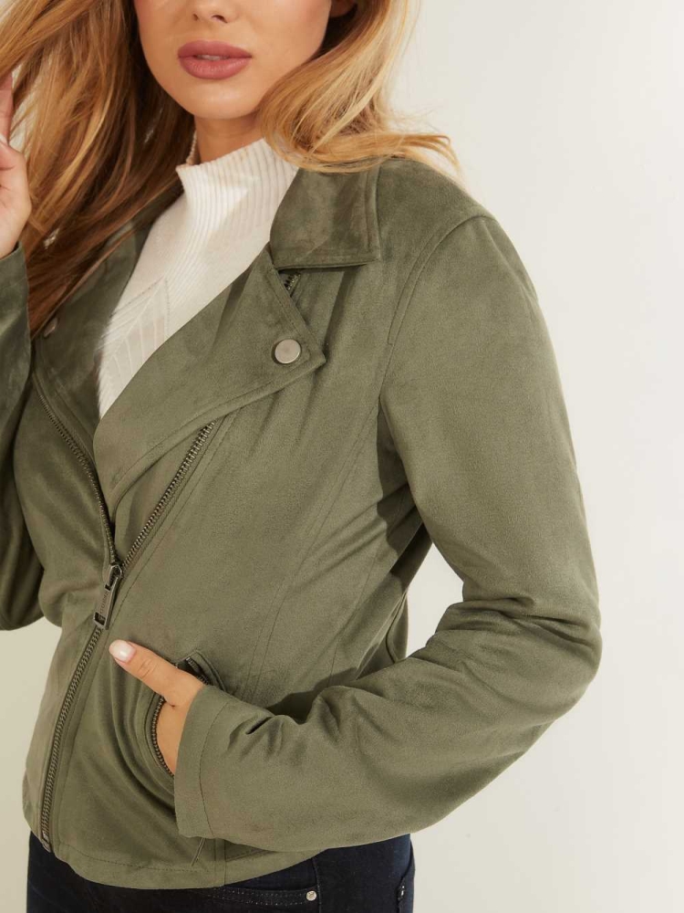 GUESS Adelaide Moto Women's Jackets Green | UK4152BAS