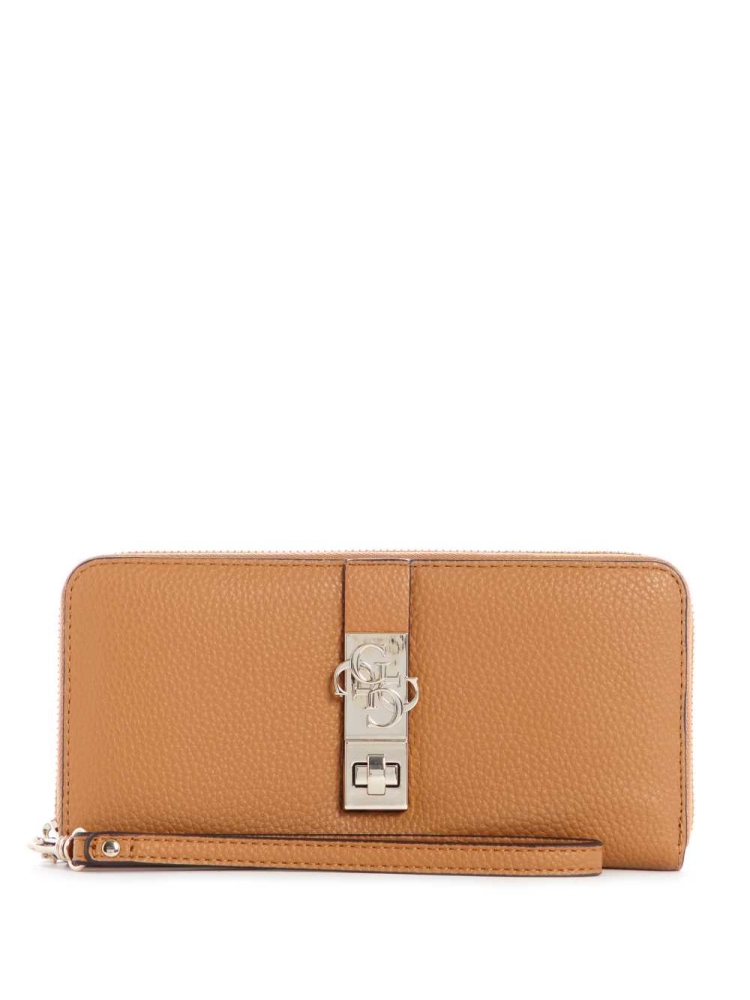 GUESS Albury Large Zip-Around Women\'s Wallets Dark Yellow | UK5871WZF