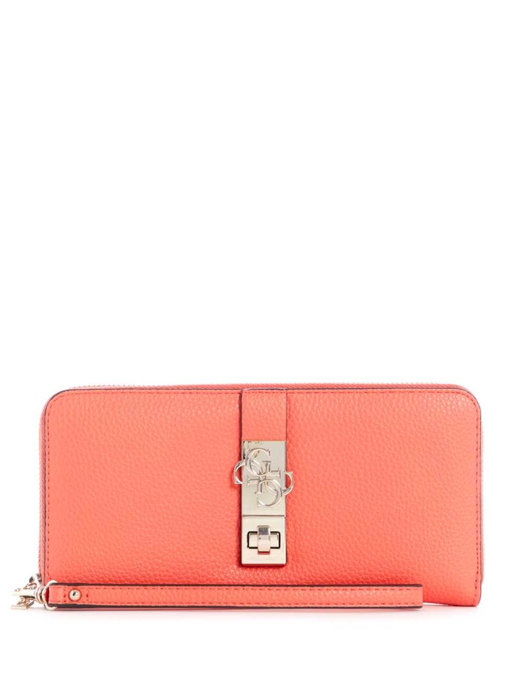 GUESS Albury Large Zip-Around Women\'s Wallets Coral | UK7093LEF