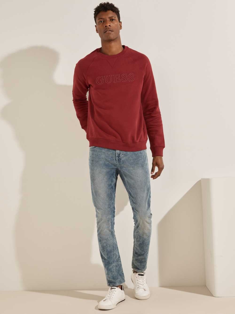 GUESS Aldwin Crewneck Men's Sweatshirt Burgundy | UK0529YPQ