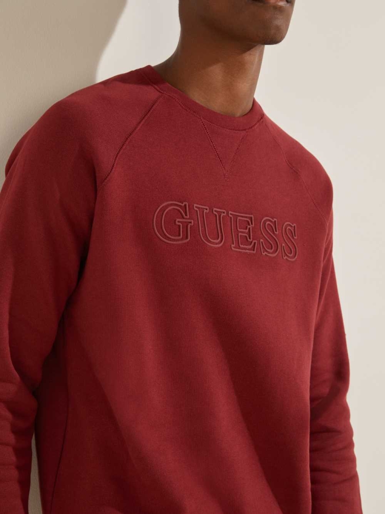 GUESS Aldwin Crewneck Men's Sweatshirt Burgundy | UK0529YPQ