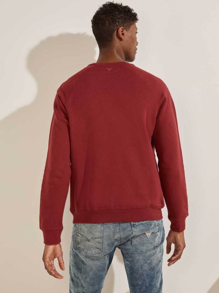 GUESS Aldwin Crewneck Men's Sweatshirt Burgundy | UK0529YPQ