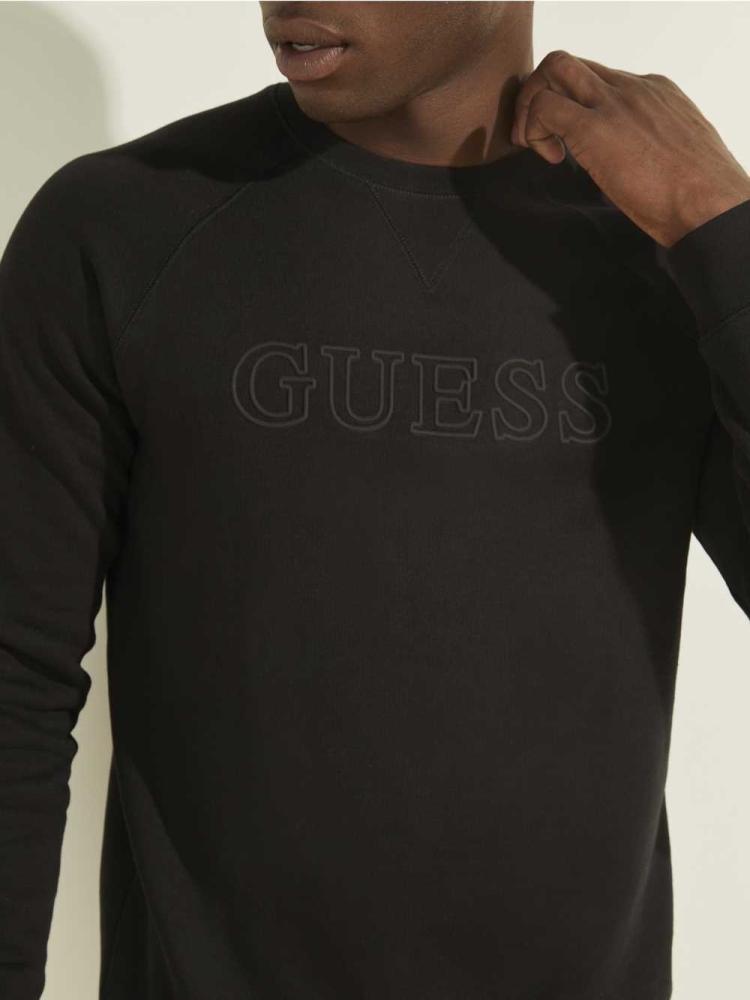 GUESS Aldwin Crewneck Men's Sweatshirt Black | UK4021MNB