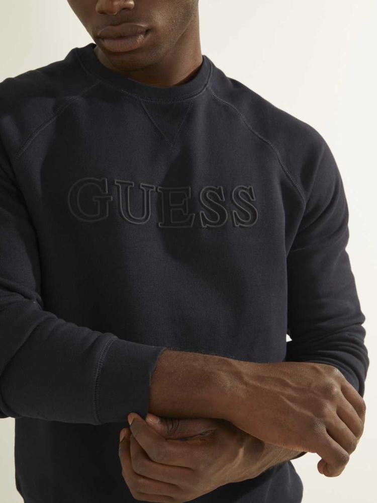 GUESS Aldwin Crewneck Men's Sweatshirt Dark Blue | UK5079ENV