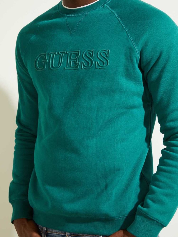 GUESS Aldwin Crewneck Men's Sweatshirt Green | UK1793WBC