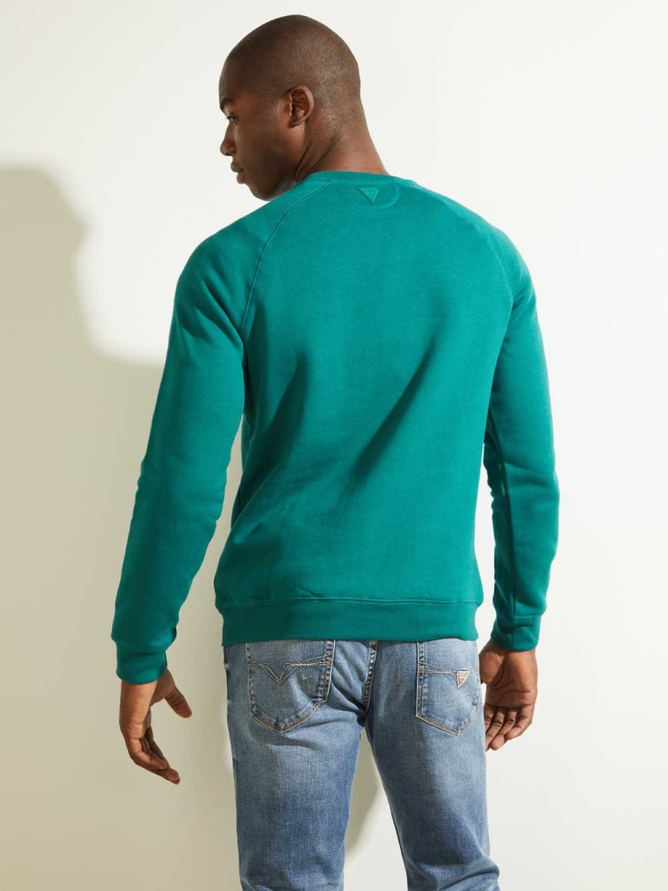 GUESS Aldwin Crewneck Men's Sweatshirt Green | UK1793WBC