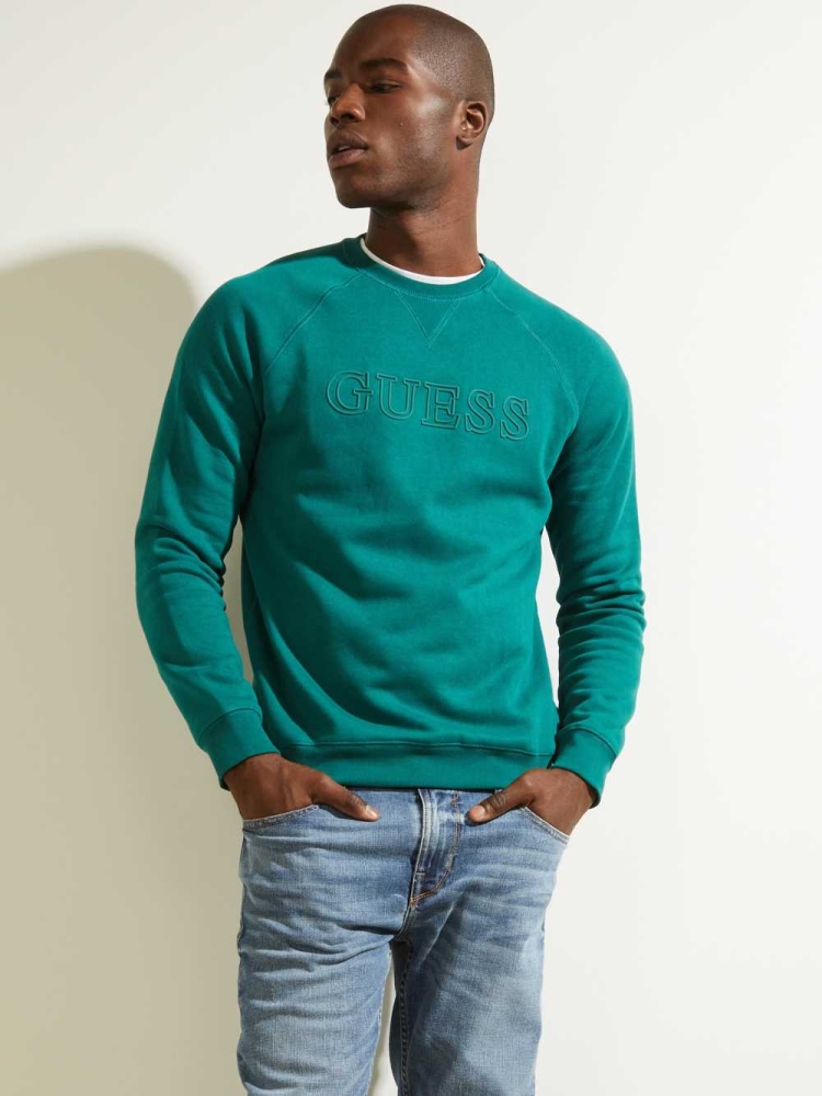 GUESS Aldwin Crewneck Men\'s Sweatshirt Green | UK1793WBC