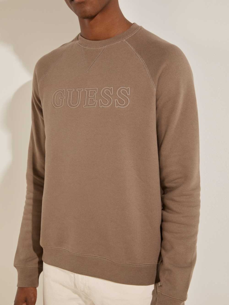 GUESS Aldwin Crewneck Men's Sweatshirt Khaki | UK2480DMC