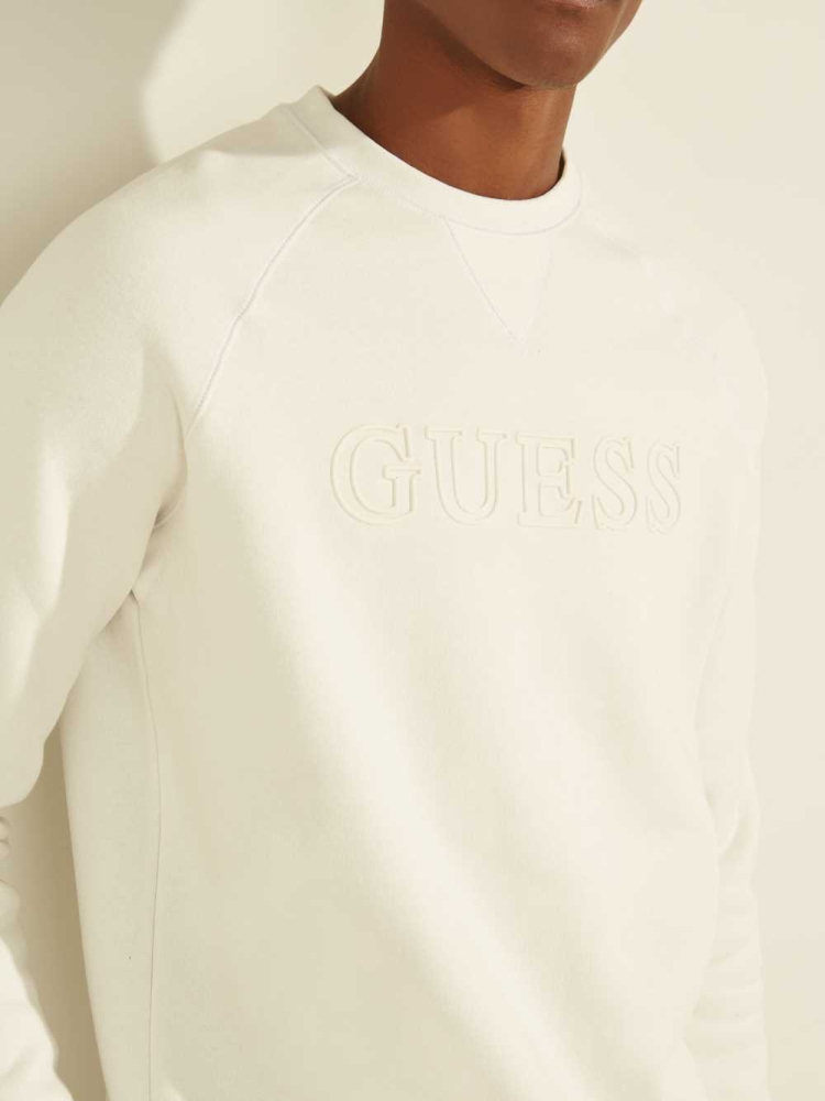 GUESS Aldwin Crewneck Men's Sweatshirt White | UK6329MQV