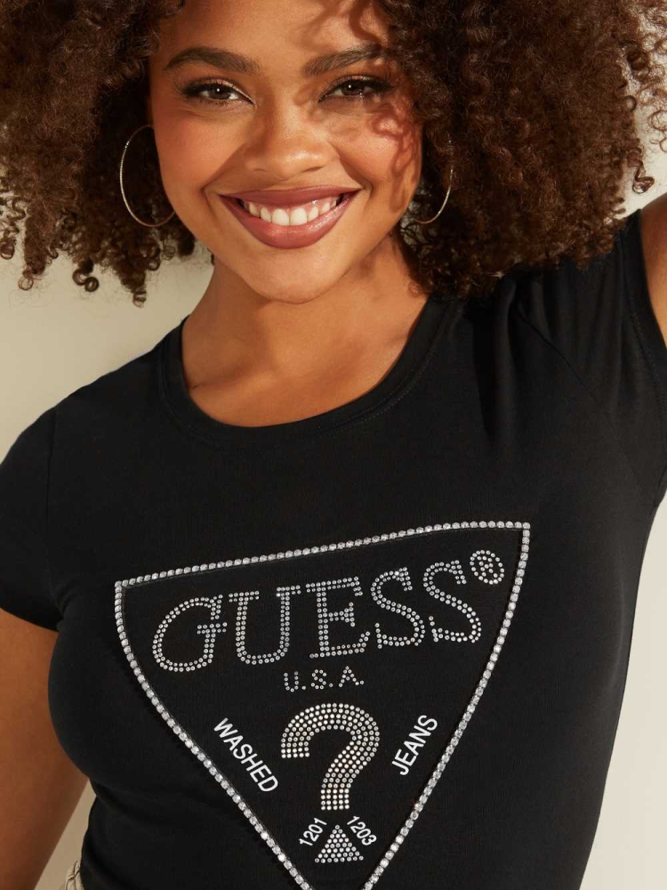 GUESS Amalur Logo Women's T-Shirts Black | UK0453XZA