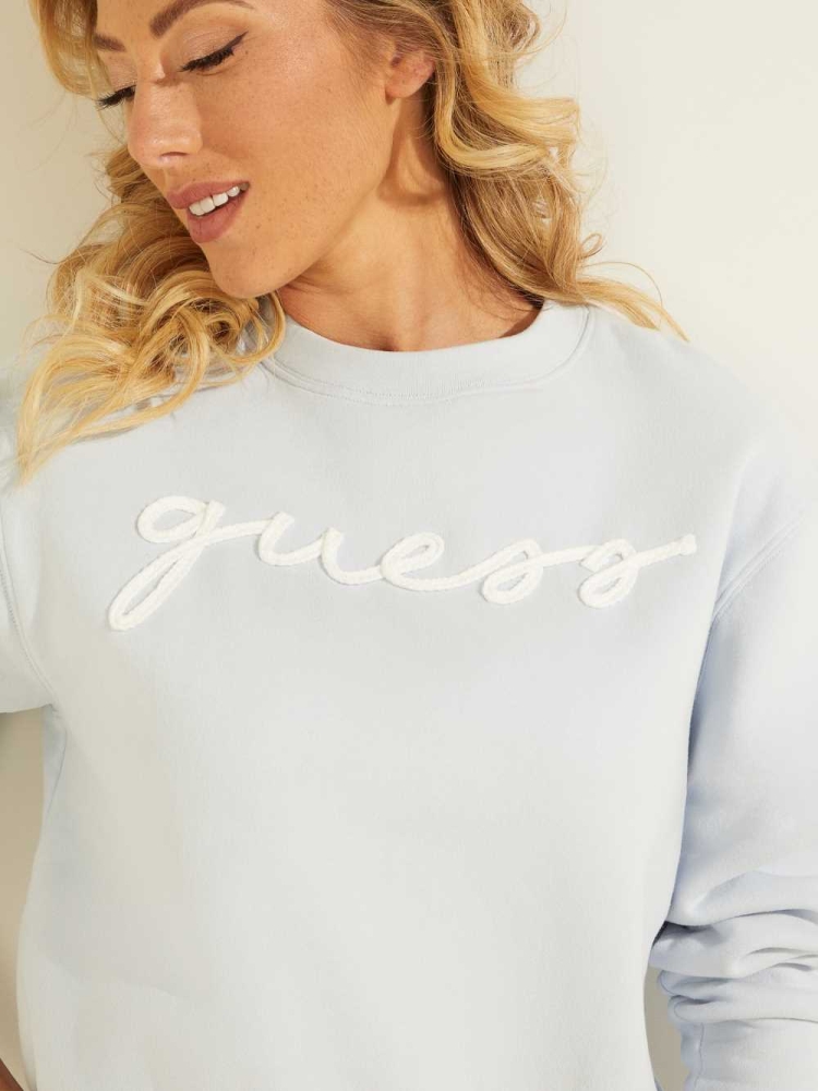 GUESS Amanda Logo Fleece Pullover Women's Sweatshirt Blue | UK4713DXW