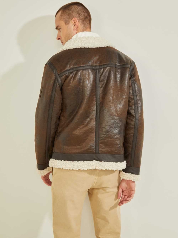 GUESS Aviator Shearling Men's Jackets Chocolate Brown | UK2390FLH