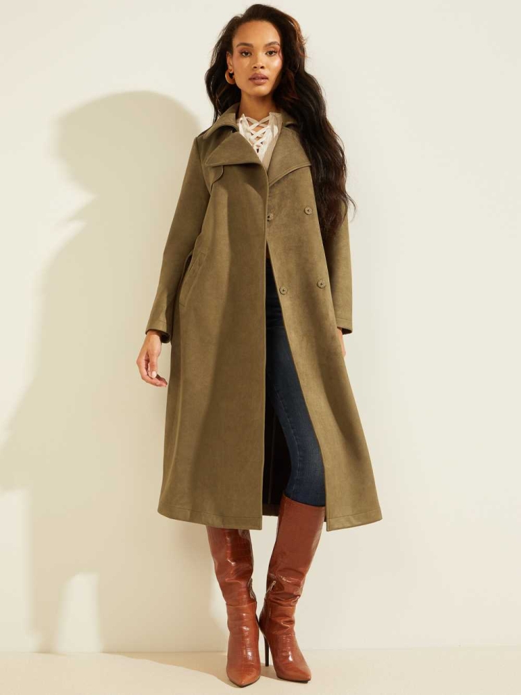 GUESS Baraa Longline Trench Women's Coats Green | UK3062JOY