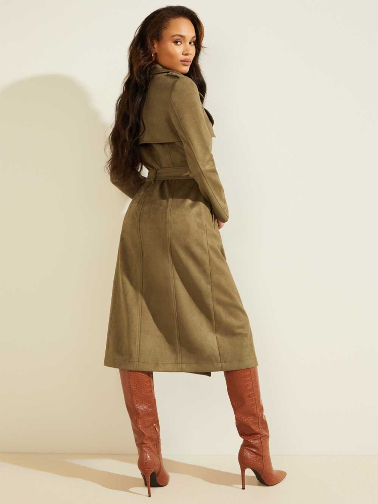 GUESS Baraa Longline Trench Women's Coats Green | UK3062JOY