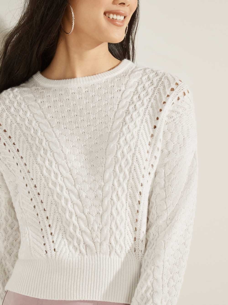 GUESS Braya Cable Knit Women's Sweaters Cream White | UK1843EMW