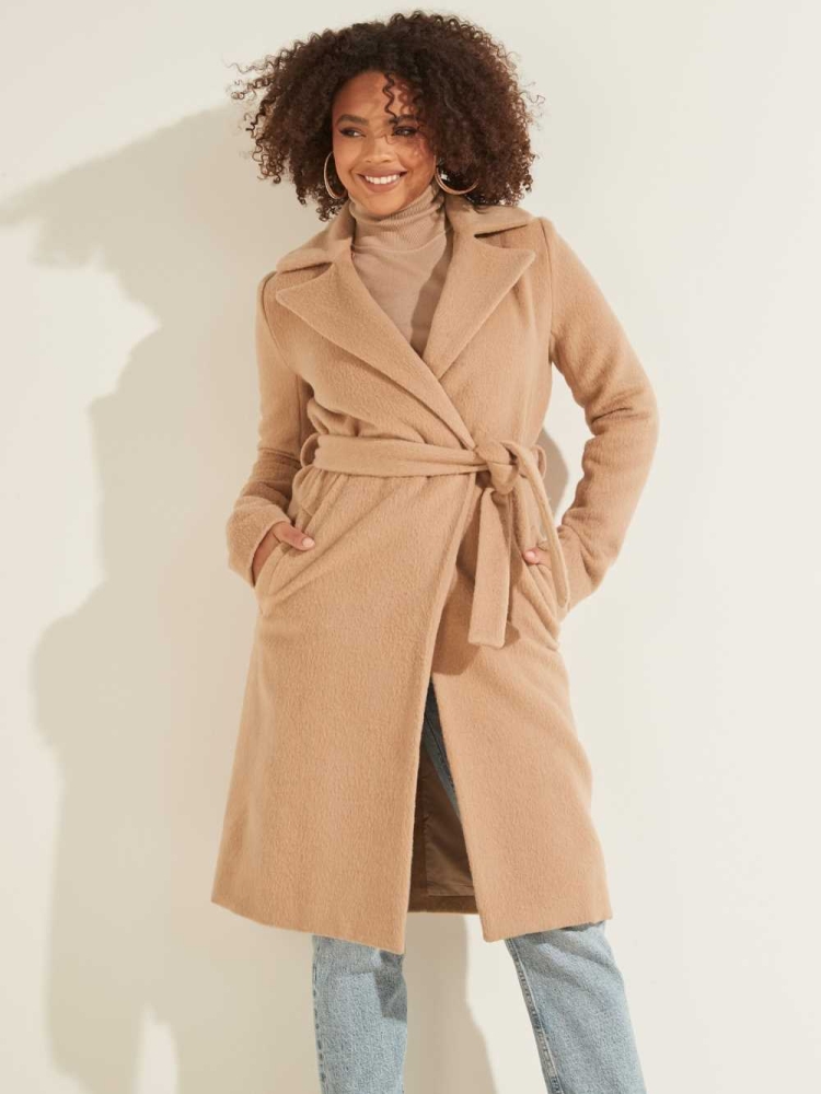 GUESS Brenda Wrap Women's Coats Light Coffee | UK6725PRW