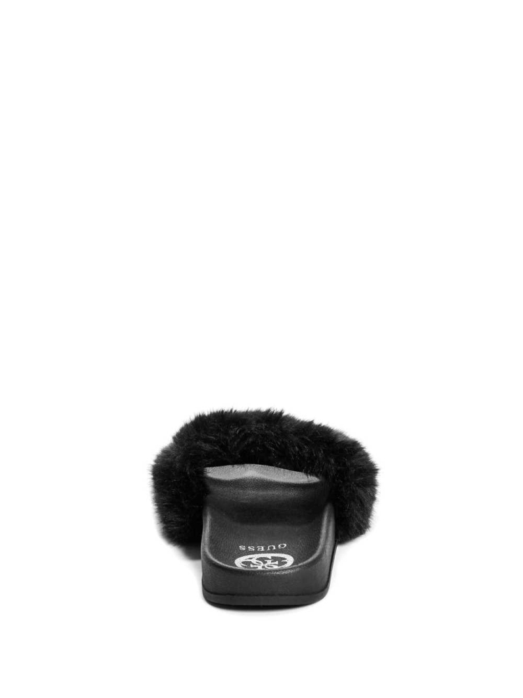 GUESS Buffie Leopard Faux-Fur Slide Women's Slide Sandals Black | UK3927XFY