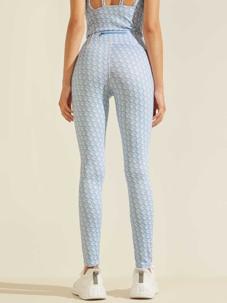 GUESS Caitlin Logo Print Women's Leggings Light AZURE | UK8105CGM