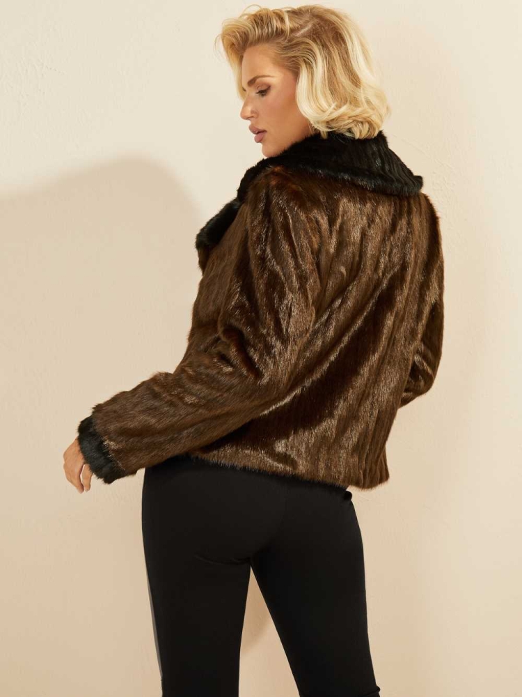 GUESS Caroline Faux-Fur Women's Jackets Brown | UK3569EFM