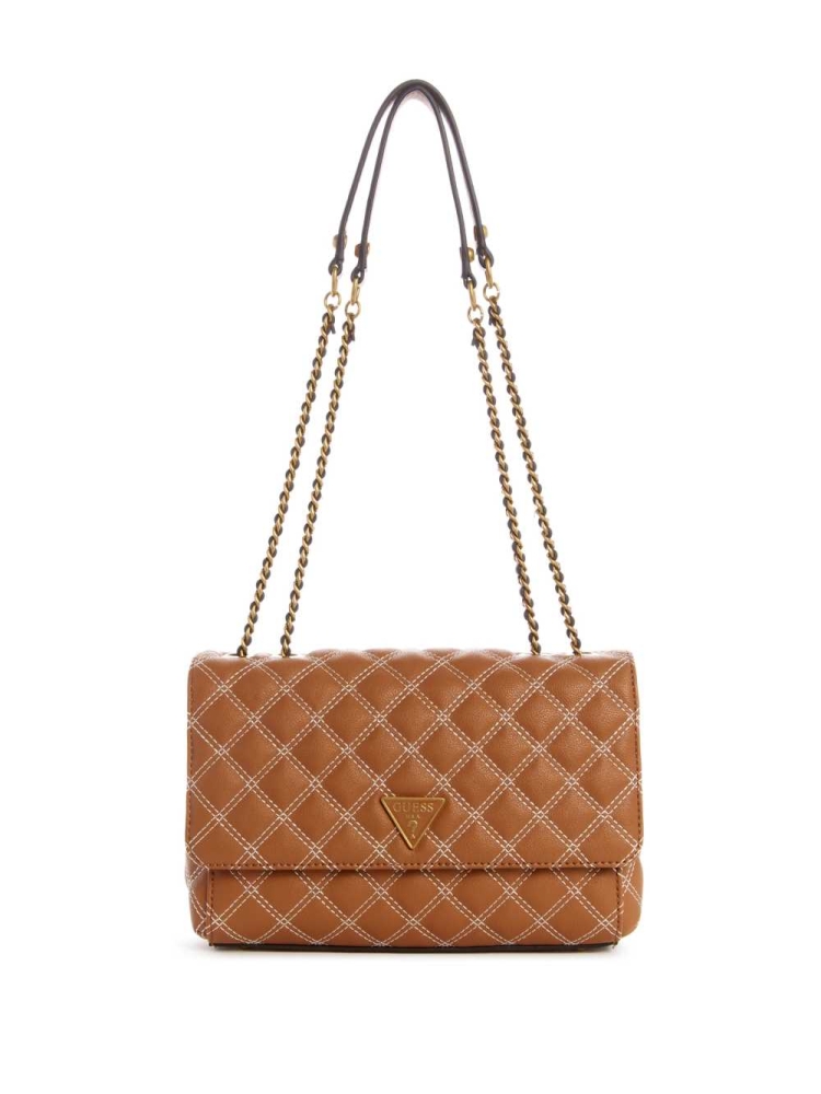 GUESS Cessily Quilted Convertible Women\'s Crossbodies Brown | UK4029BFD