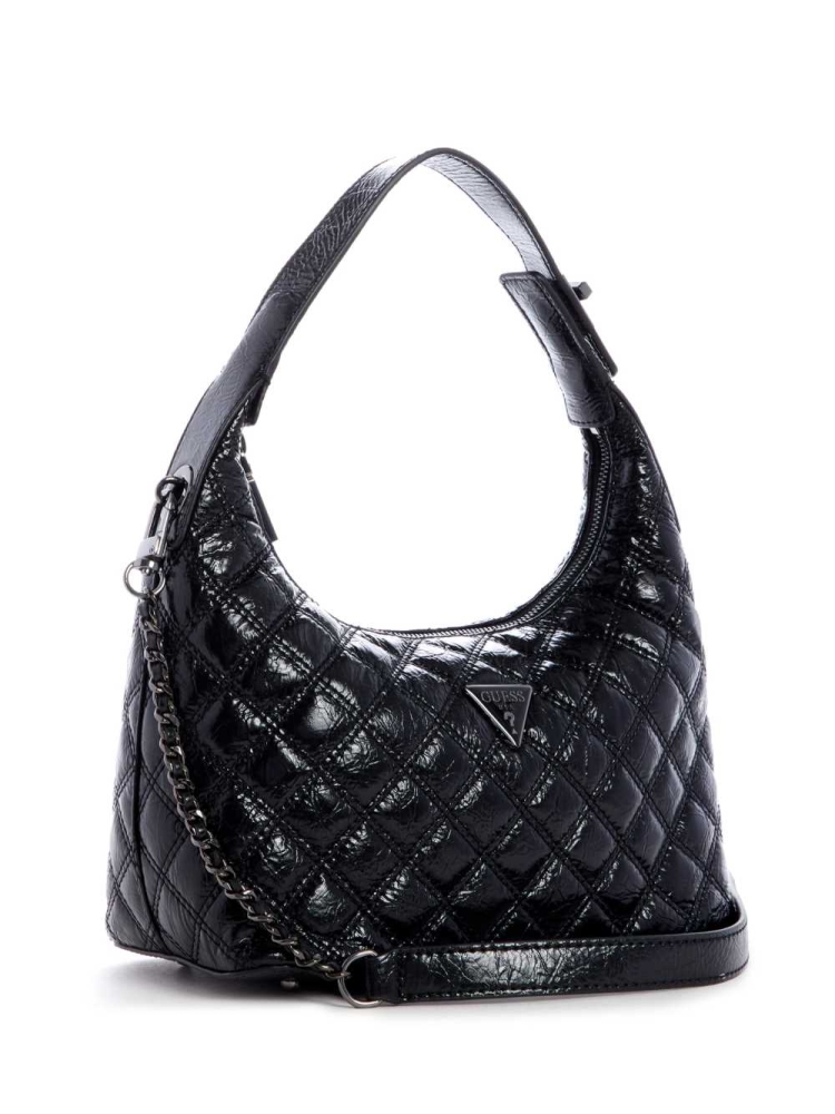 GUESS Cessily Quilted Hobo Women's Shoulder Bags Black | UK6752LBR