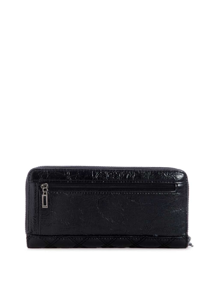 GUESS Cessily Quilted Large Zip-Around Women's Wallets Black | UK7054CDI