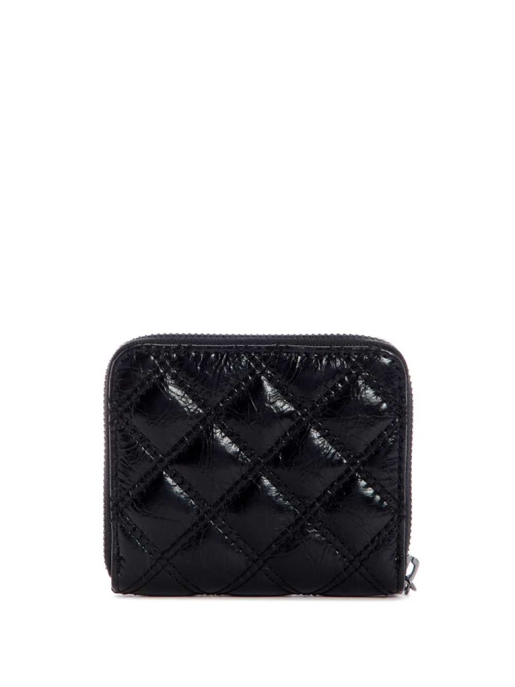 GUESS Cessily Quilted Small Zip-Around Women's Wallets Black | UK2604WRA