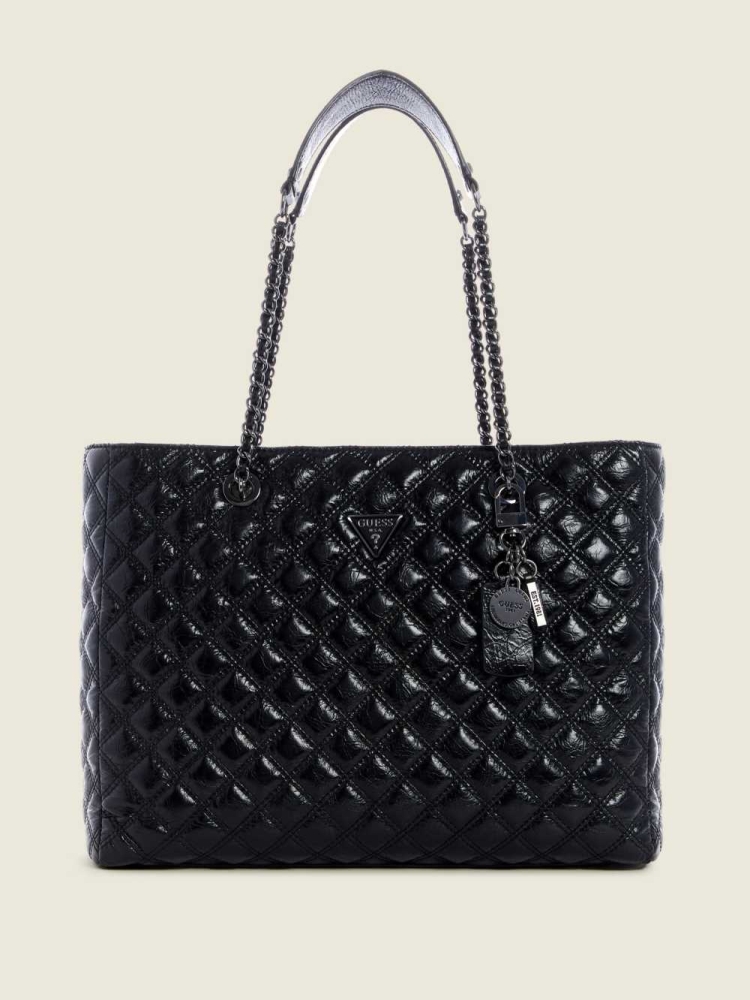 GUESS Cessily Quilted Women\'s Totes Black | UK2670UMC